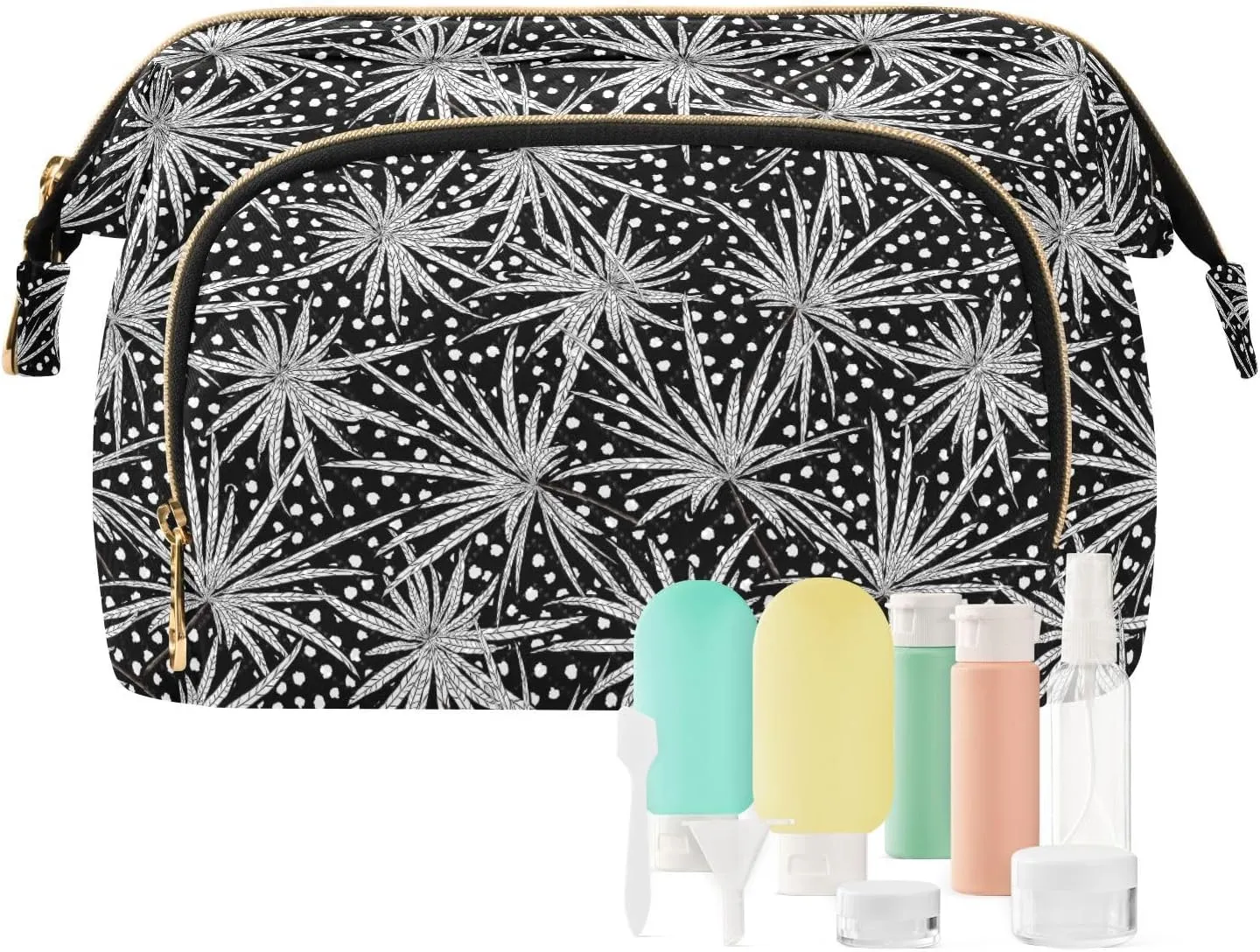 Travel Quilted Makeup Bag Toiletry Organizer Pouch Storage Make Up Bag Large Quilted Cosmetic Bag Wide Open T1