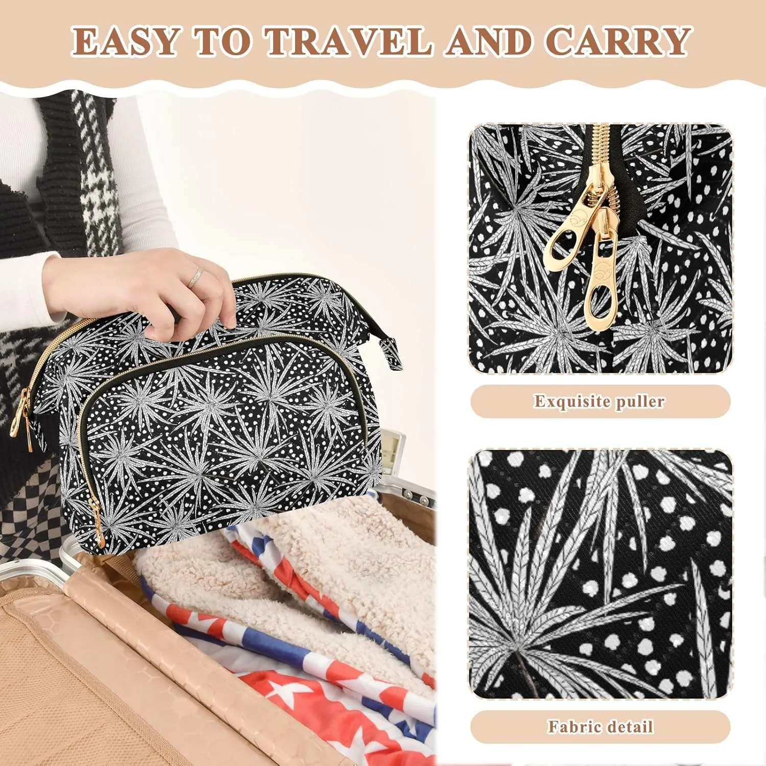 Travel Quilted Makeup Bag Toiletry Organizer Pouch Storage Make Up Bag Large Quilted Cosmetic Bag Wide Open T1