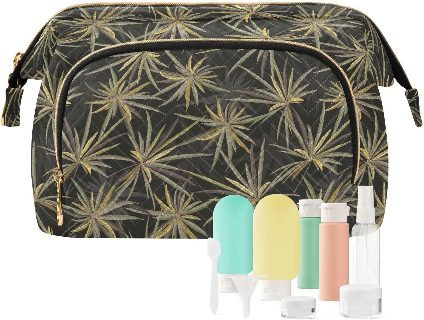 Travel Quilted Makeup Bag Toiletry Organizer Pouch Storage Make Up Bag Large Quilted Cosmetic Bag Wide Open T1