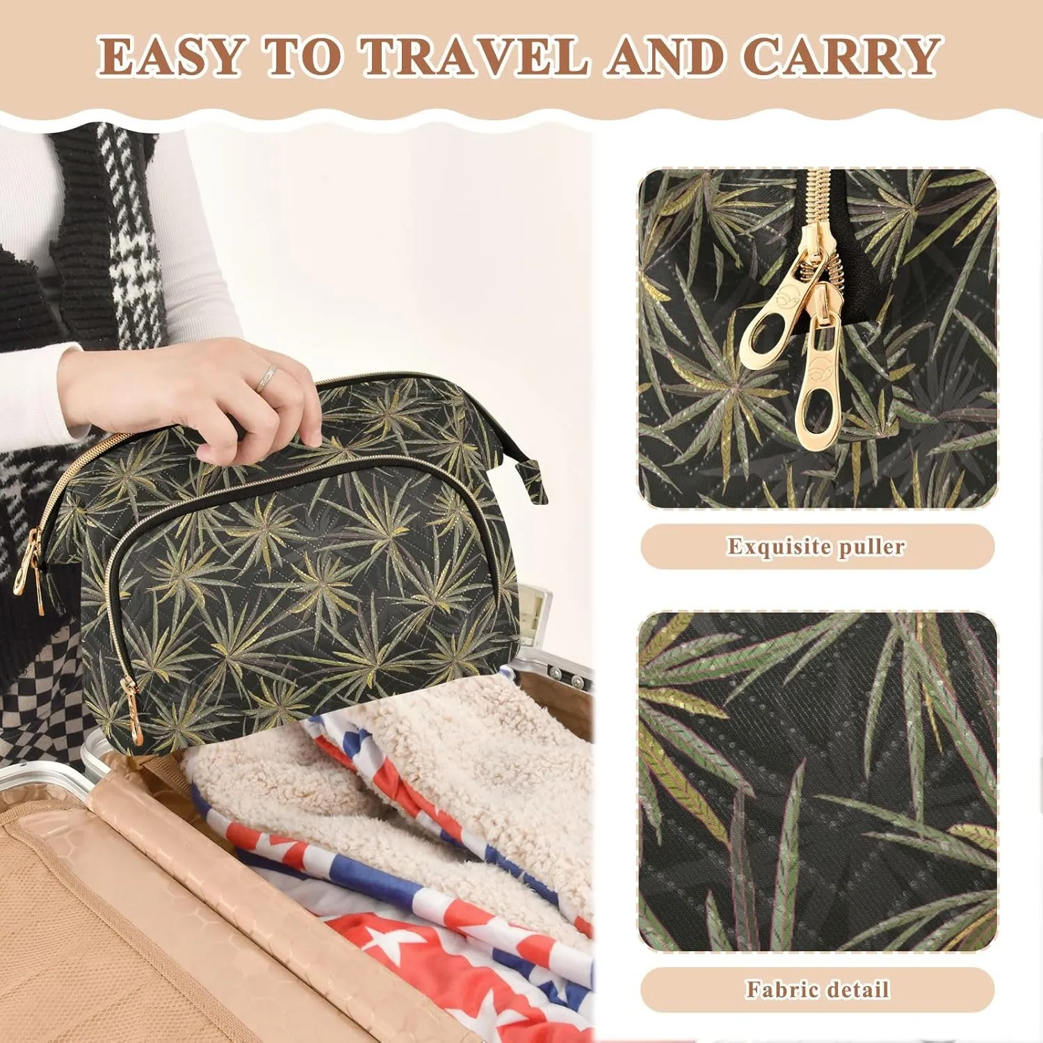 Travel Quilted Makeup Bag Toiletry Organizer Pouch Storage Make Up Bag Large Quilted Cosmetic Bag Wide Open T1