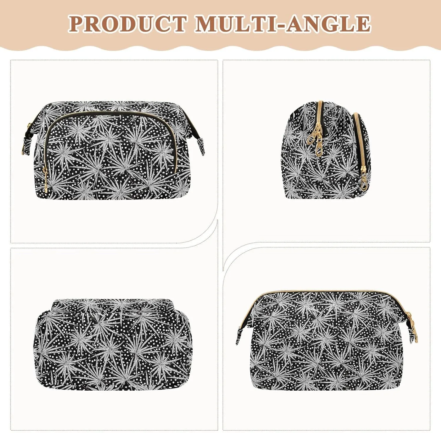 Travel Quilted Makeup Bag Toiletry Organizer Pouch Storage Make Up Bag Large Quilted Cosmetic Bag Wide Open T1