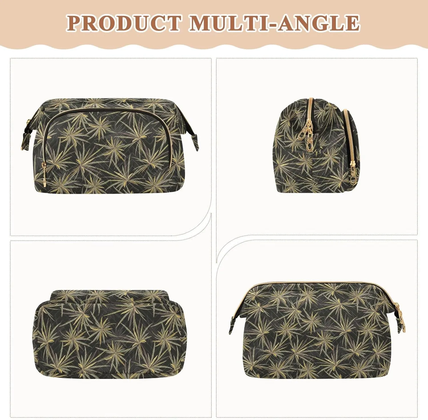 Travel Quilted Makeup Bag Toiletry Organizer Pouch Storage Make Up Bag Large Quilted Cosmetic Bag Wide Open T1