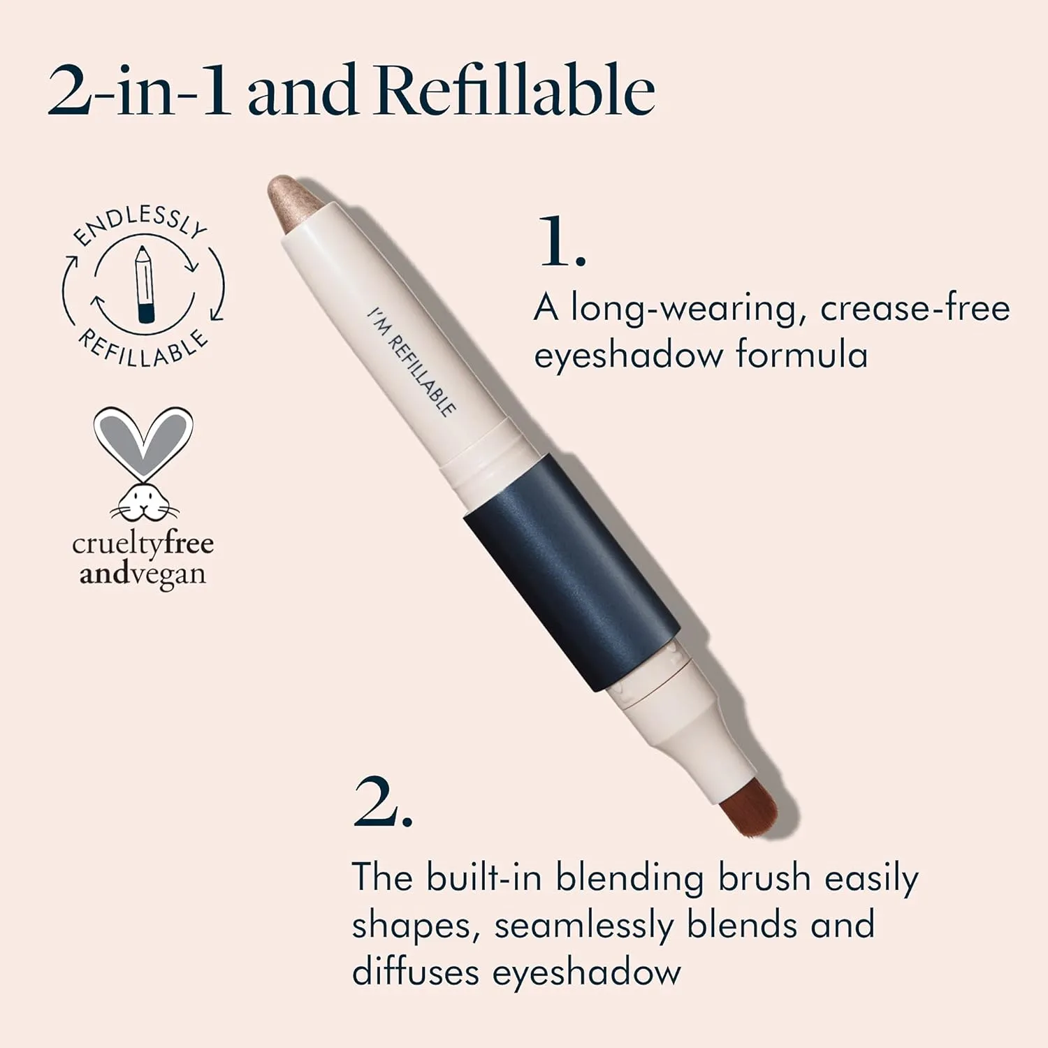 TRE'STIQUE trestique Shadow Crayon, Refillable Eyeshadow Crayon With Built-In Blending Brush, Multi-use Eye Makeup