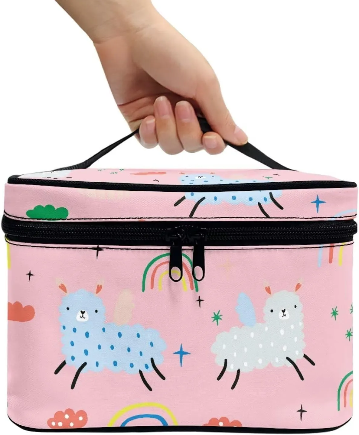 Uasibuni Alpaca Rainbow Makeup Bag Cosmetic Zipper Pouch for Make Up Travel Cosmetic Organizer Case for Women