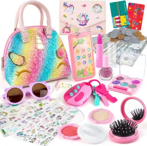 Unicorns Play Purse for Little Girls, Toddler Purse Set Pretend Play Makeup Toys with DIY Wallet, Toy Phone, Princess Toy Accessories Kids Purse Christmas Birthday Gift for Girls Age 3 4 5 6 