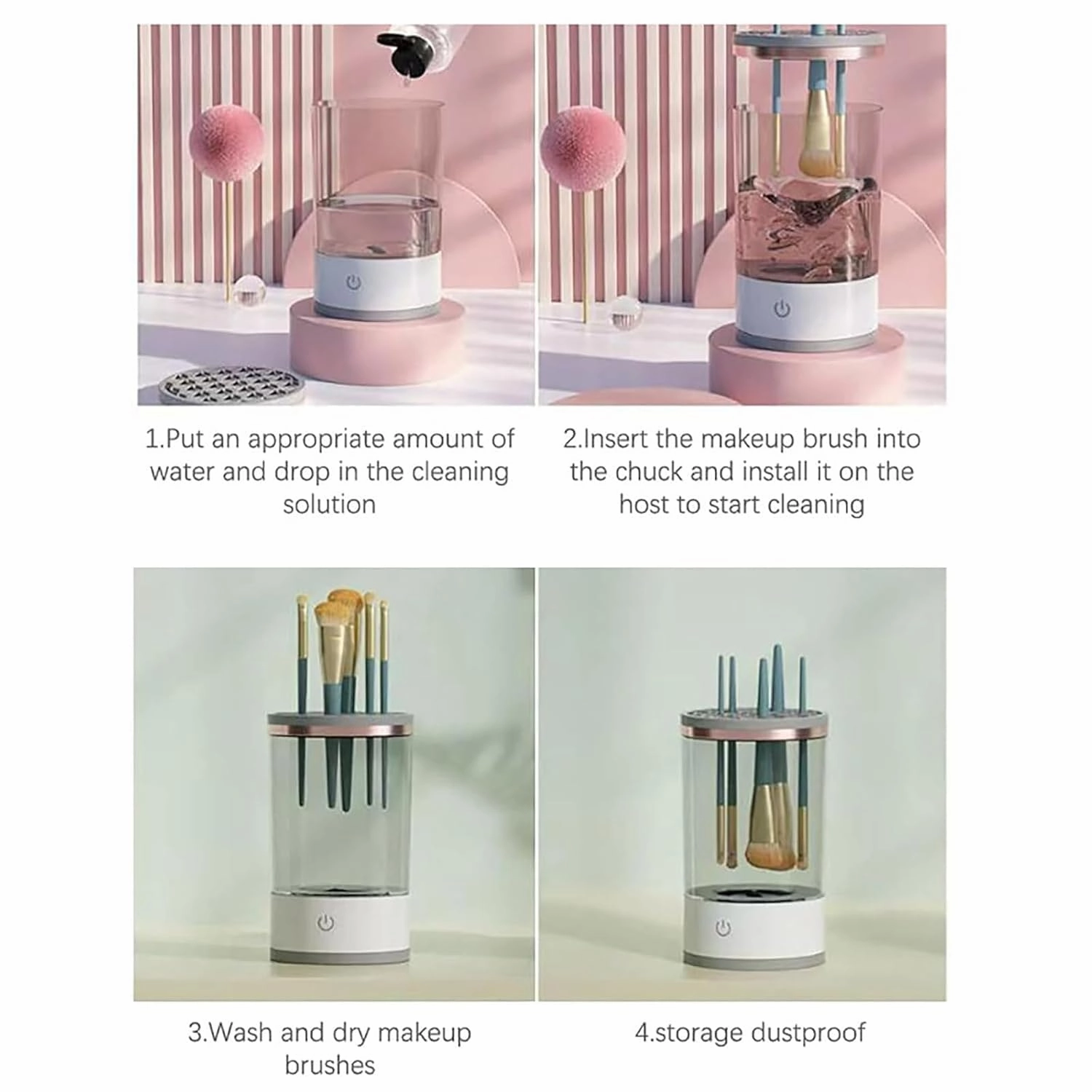 Upgraded Beauty Swirl Cosmetic Brush Cleaner, The Cozy Luna Brush Cleaner, Automatic Spinning Makeup Brush Cleaner for Deep Cleaning All Types of Brushes Set (Charging,White)