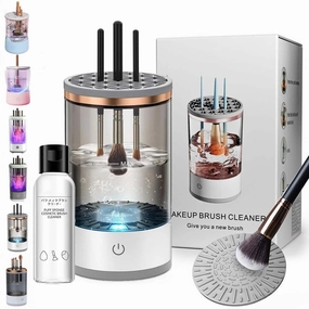 Upgraded Beauty Swirl Cosmetic Brush Cleaner, The Cozy Luna Brush Cleaner, Automatic Spinning Makeup Brush Cleaner for Deep Cleaning All Types of Brushes Set (Charging,White)