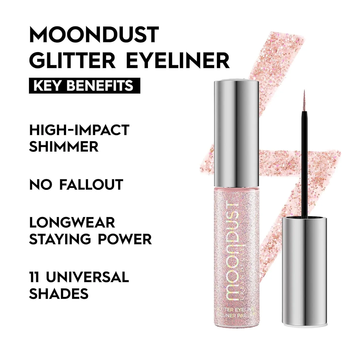 Urban Decay Moondust Liquid Glitter Eyeliner – Longwear Sparkle Liner & Eyeshadow Topper - Quick-Drying, Water-Based Formula – Buildable Shimmer Shades - Vegan Formula