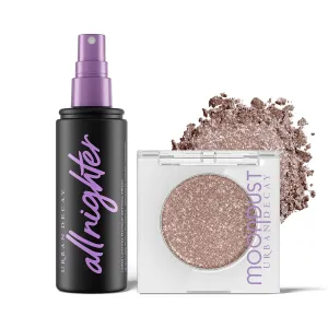 Urban Decay Space Cowboy Glitter Eyeshadow & Setting Spray Bundle - 24/7 Moondust Eye Shadow Single (Viral Space Cowboy Shade) - All Nighter Waterproof Setting Spray (4 Fl Oz) for Smudge-Proof Makeup