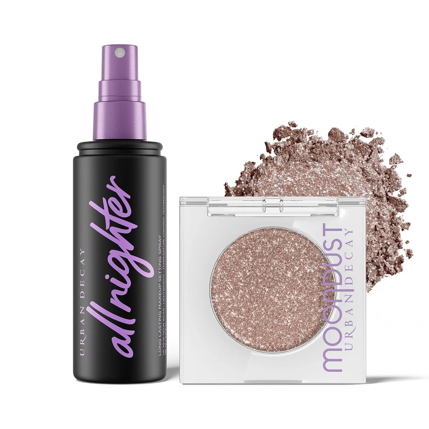 Urban Decay Space Cowboy Glitter Eyeshadow & Setting Spray Bundle - 24/7 Moondust Eye Shadow Single (Viral Space Cowboy Shade) - All Nighter Waterproof Setting Spray (4 Fl Oz) for Smudge-Proof Makeup