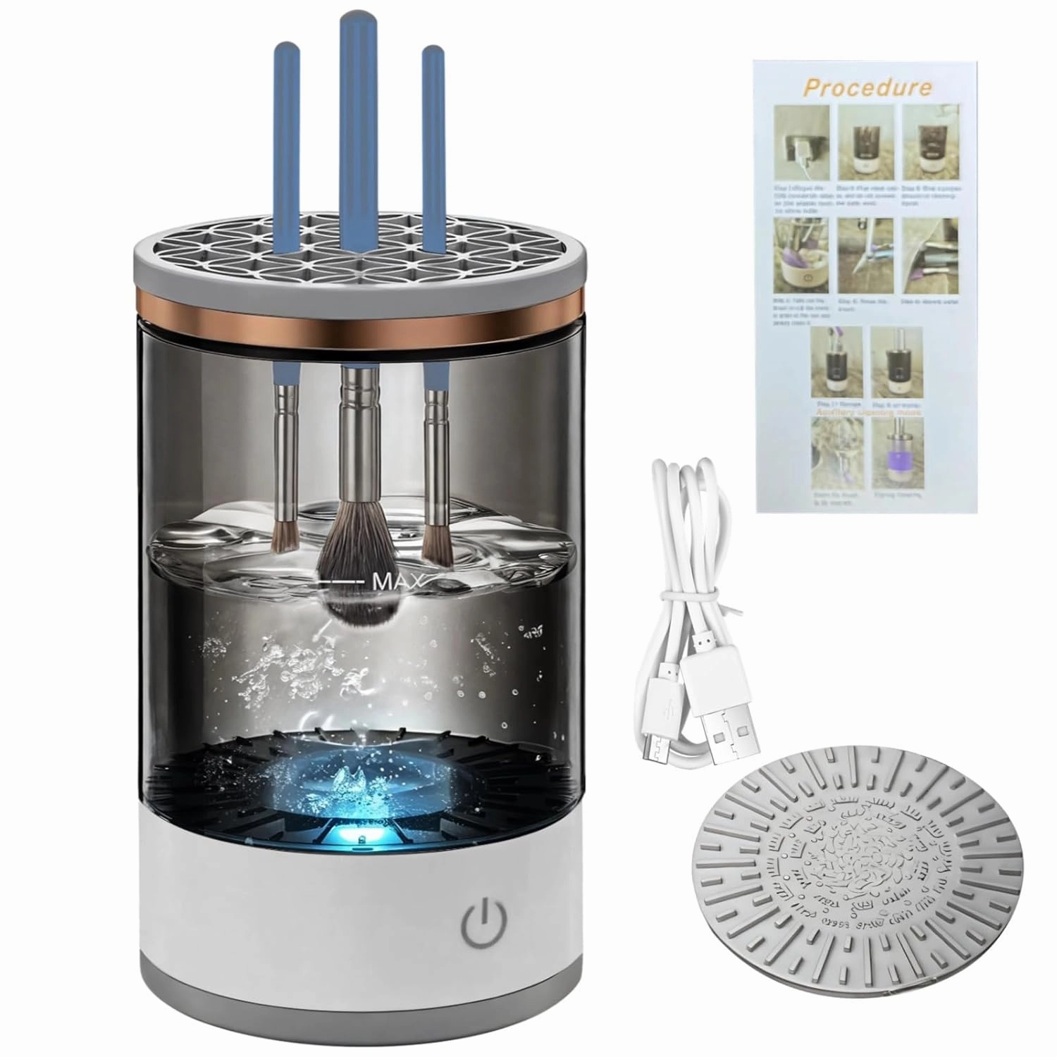 Usb Rechargeable Makeup Brush Cleaner, One-Touch Auto Cleaning & Drying Machine, Cleansing, Quick Dry, Compact For Travel, Black