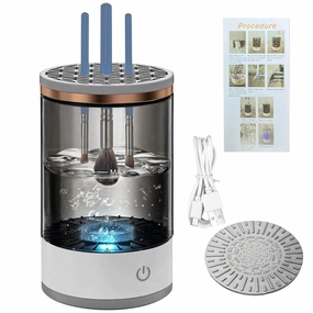 Usb Rechargeable Makeup Brush Cleaner, One-Touch Auto Cleaning & Drying Machine, Cleansing, Quick Dry, Compact For Travel, Black