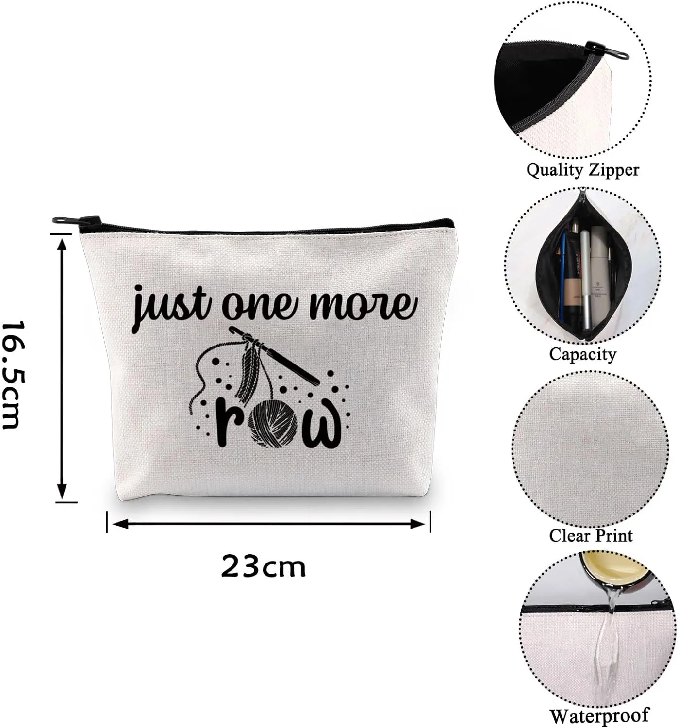 VAMSII Funny Knitting Bag Small Yarn Bag Just One More Row Crochet Knit Lover Travel Organizer