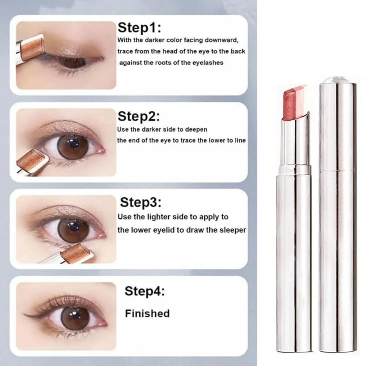 Waterproof Gradient Shimmer Eye-Shadow Stick, No Budge Shadow Stick, 3colors Cream Eyeshadow Makeup Long-Lasting (03 04)