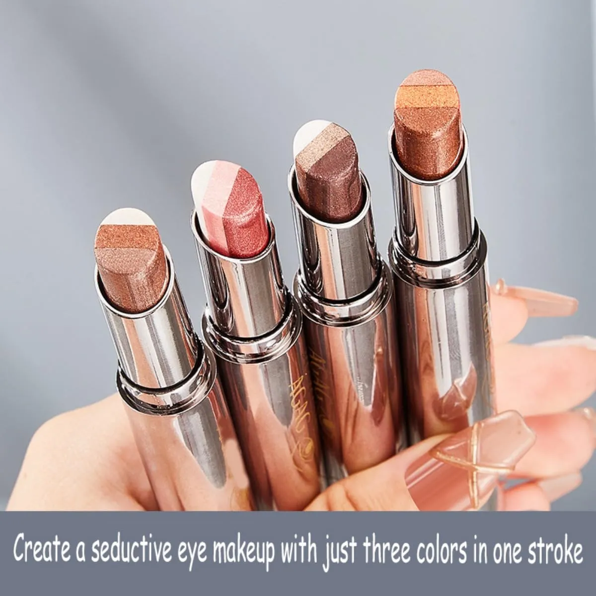 Waterproof Gradient Shimmer Eye-Shadow Stick, No Budge Shadow Stick, 3colors Cream Eyeshadow Makeup Long-Lasting (03 04)