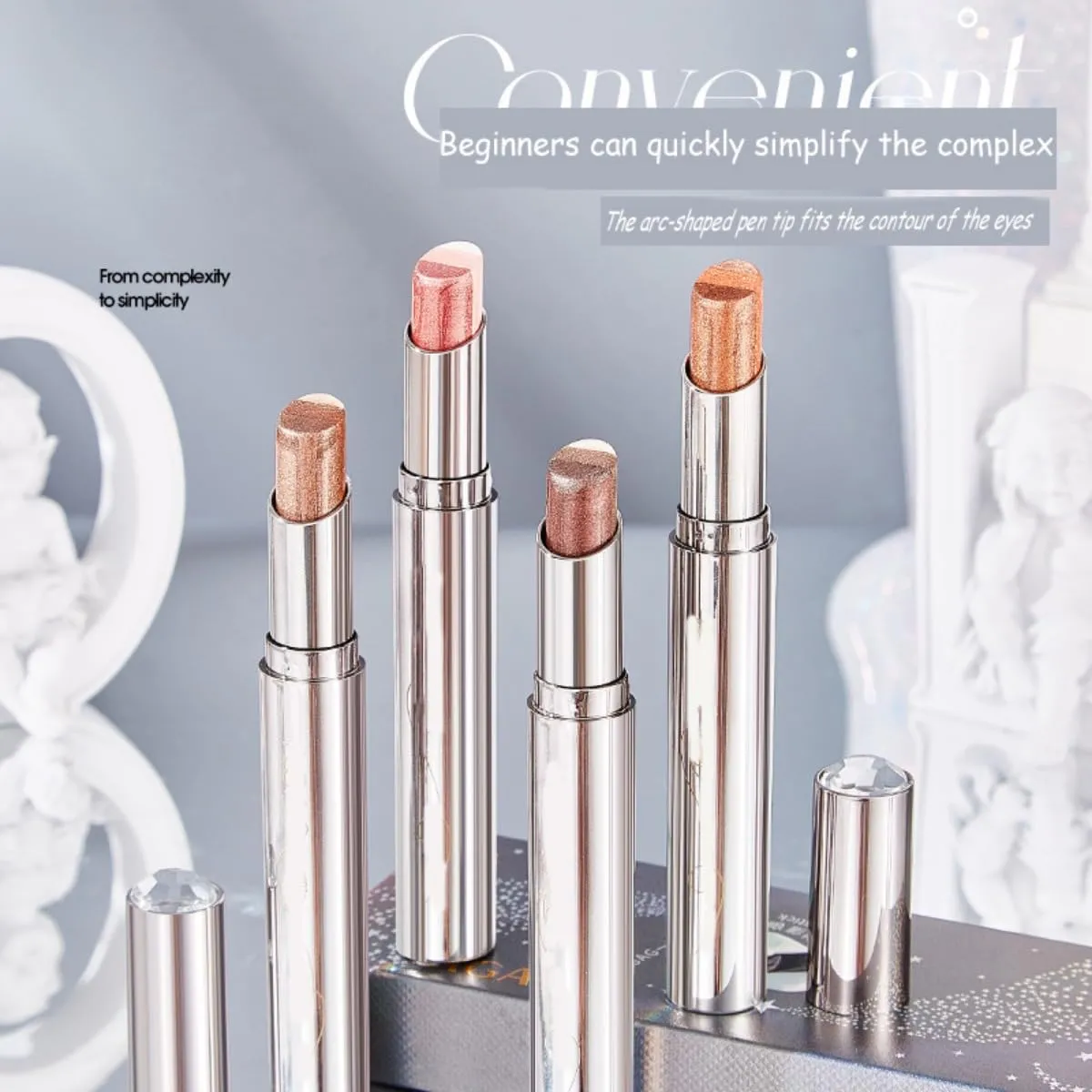 Waterproof Gradient Shimmer Eye-Shadow Stick, No Budge Shadow Stick, 3colors Cream Eyeshadow Makeup Long-Lasting (03 04)