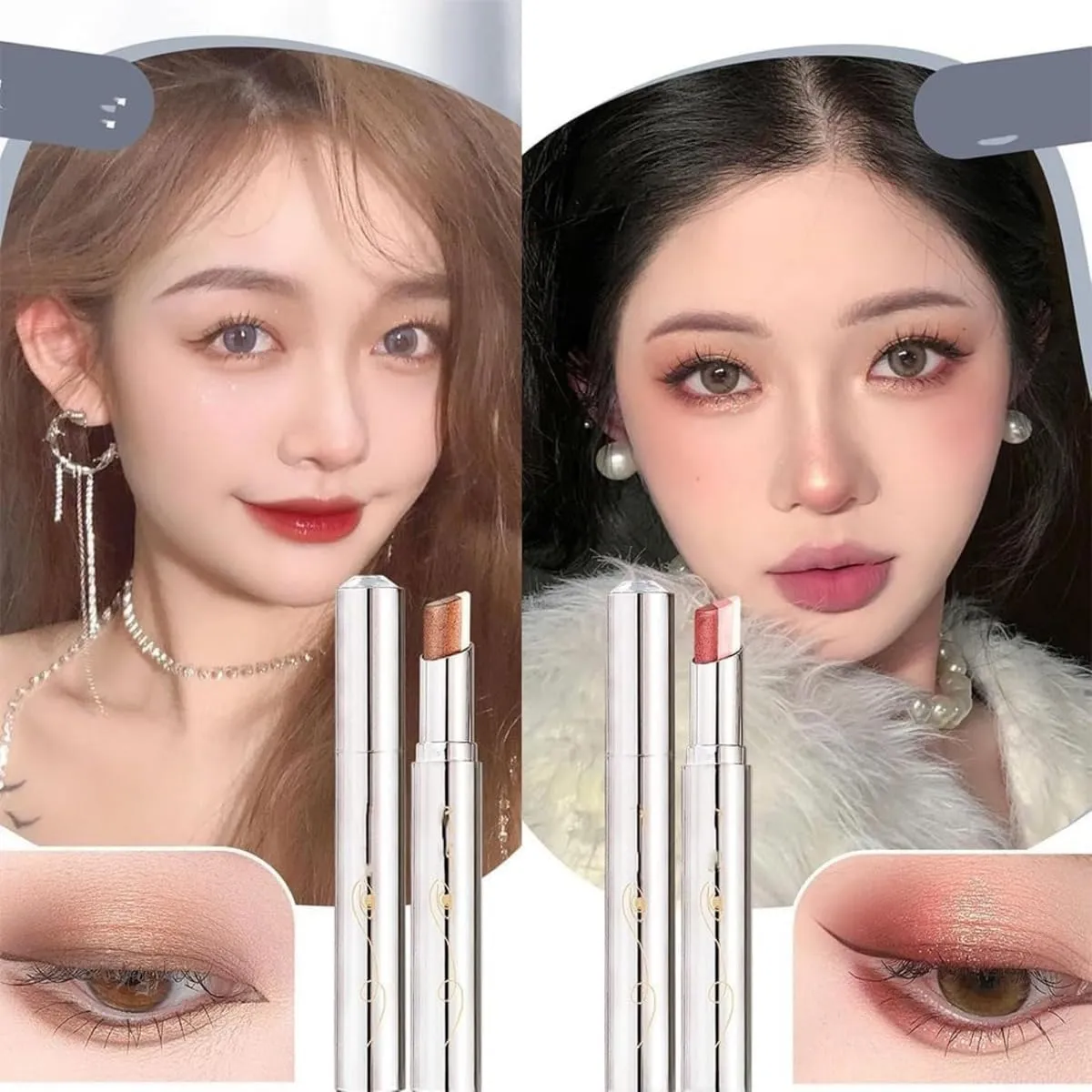 Waterproof Gradient Shimmer Eye-Shadow Stick, No Budge Shadow Stick, 3colors Cream Eyeshadow Makeup Long-Lasting (03 04)