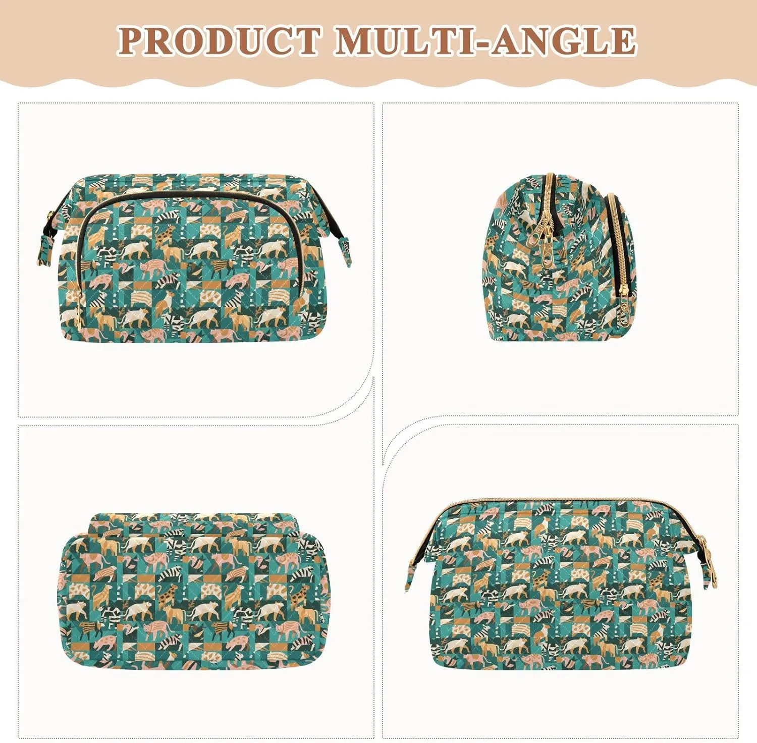 Women’s Cosmetic Bag with Wide-Open Top Quilted Puffer Design Multiple Compartments