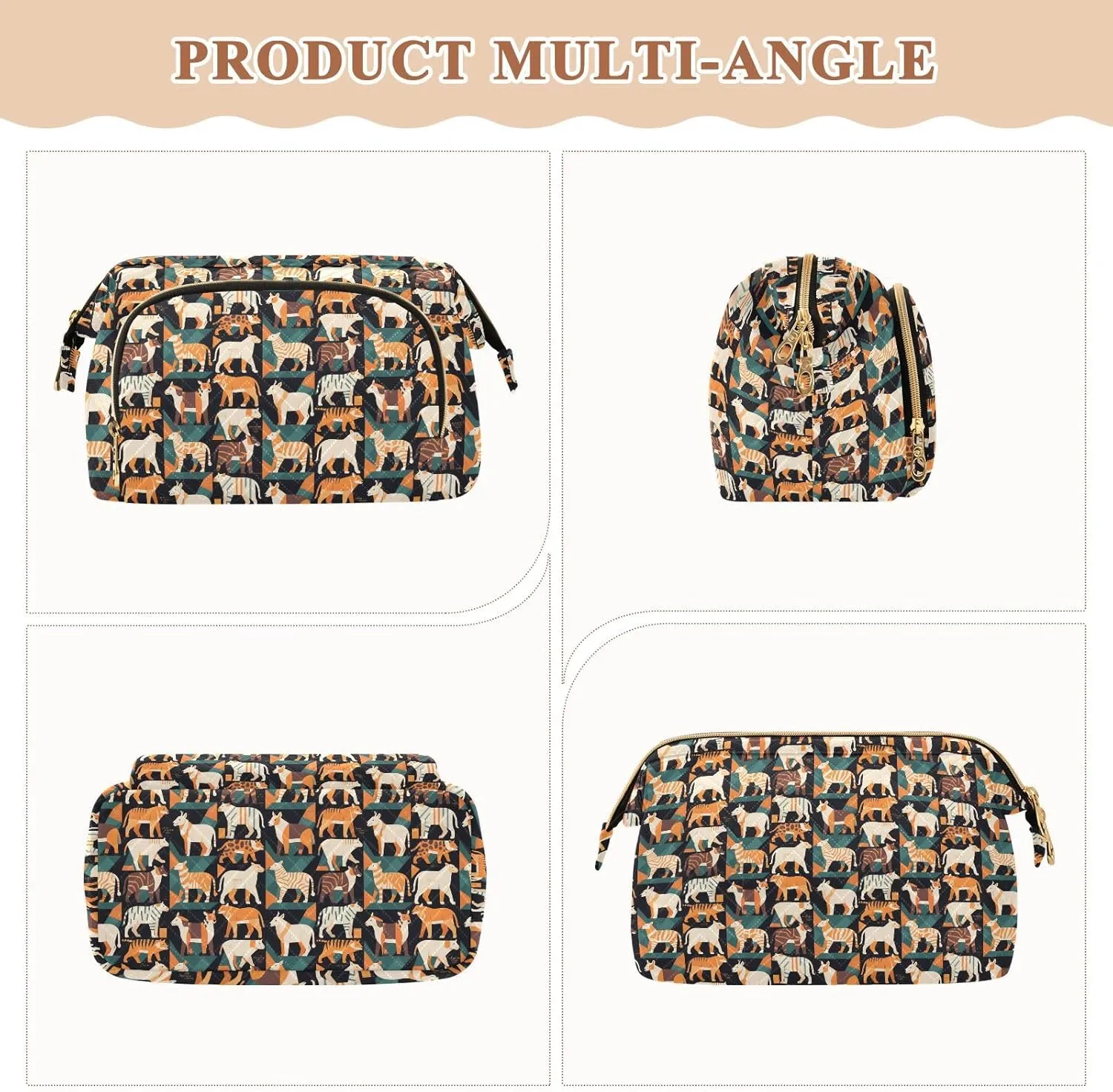 Women’s Cosmetic Bag with Wide-Open Top Quilted Puffer Design Multiple Compartments