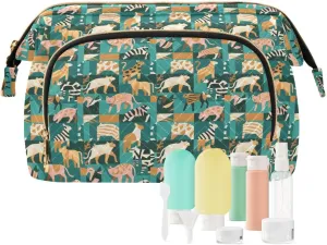Women’s Cosmetic Bag with Wide-Open Top Quilted Puffer Design Multiple Compartments