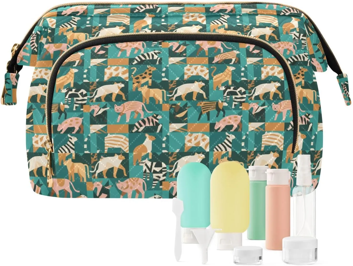 Women’s Cosmetic Bag with Wide-Open Top Quilted Puffer Design Multiple Compartments