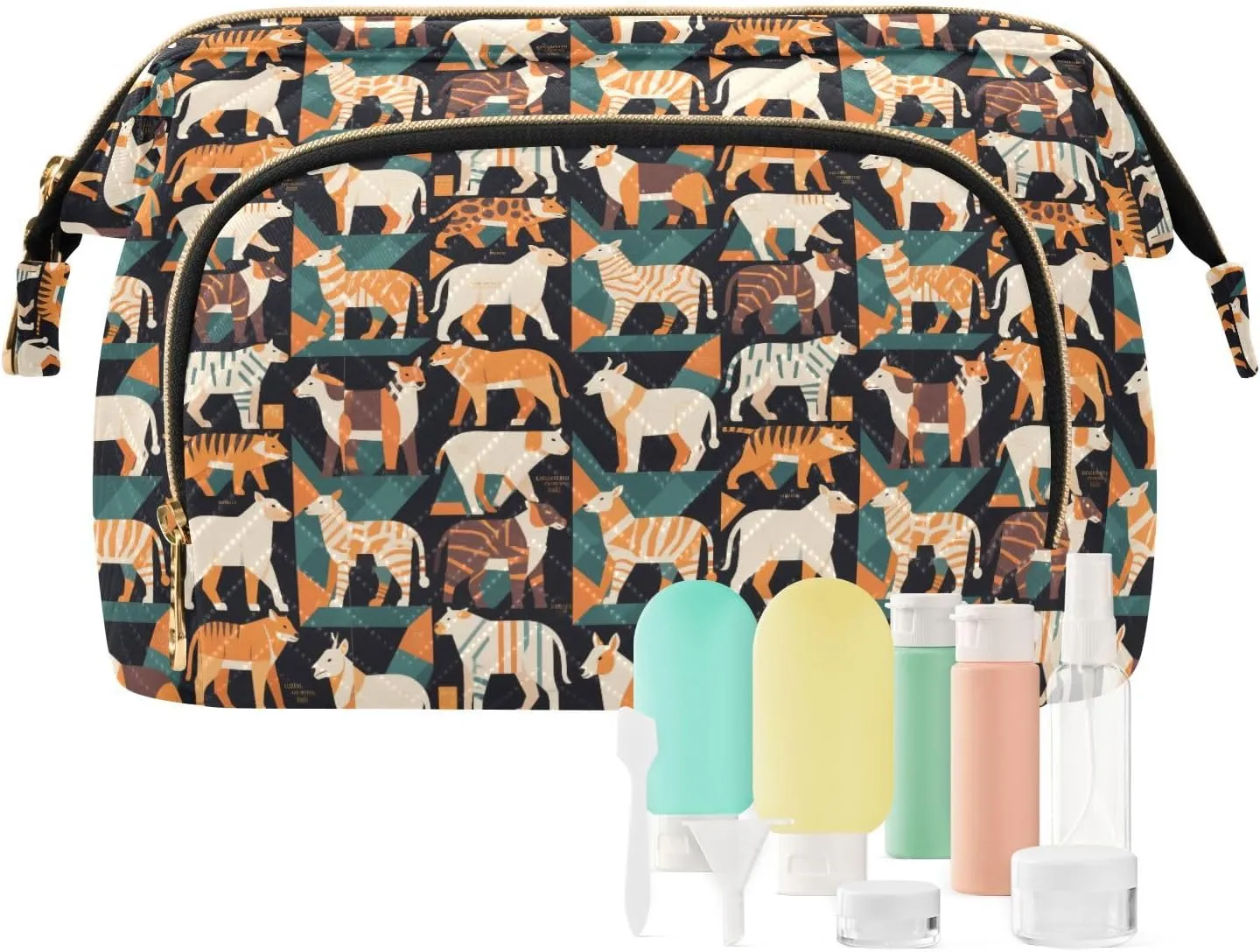 Women’s Cosmetic Bag with Wide-Open Top Quilted Puffer Design Multiple Compartments