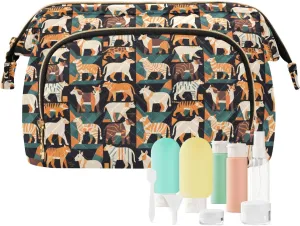 Women’s Cosmetic Bag with Wide-Open Top Quilted Puffer Design Multiple Compartments