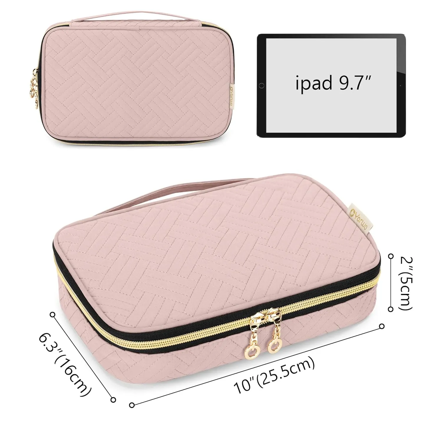 Yarwo Travel Makeup Brushes Bag, Portable Cosmetic Bag for Makeup Brushes (up to 9.4") and Cosmetic Essentials, Dusty Rose (BAG ONLY, PATENTED DESIGN)