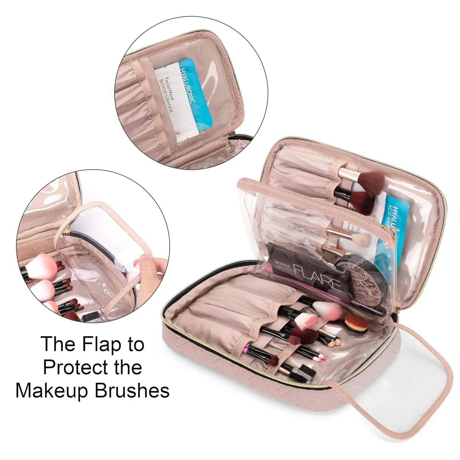 Yarwo Travel Makeup Brushes Bag, Portable Cosmetic Bag for Makeup Brushes (up to 9.4") and Cosmetic Essentials, Dusty Rose (BAG ONLY, PATENTED DESIGN)