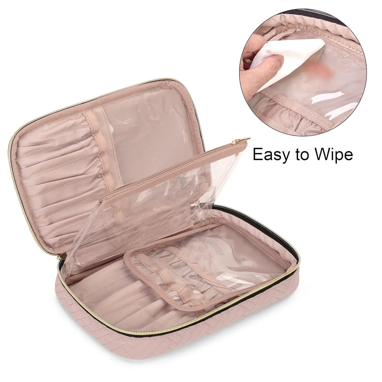 Yarwo Travel Makeup Brushes Bag, Portable Cosmetic Bag for Makeup Brushes (up to 9.4") and Cosmetic Essentials, Dusty Rose (BAG ONLY, PATENTED DESIGN)